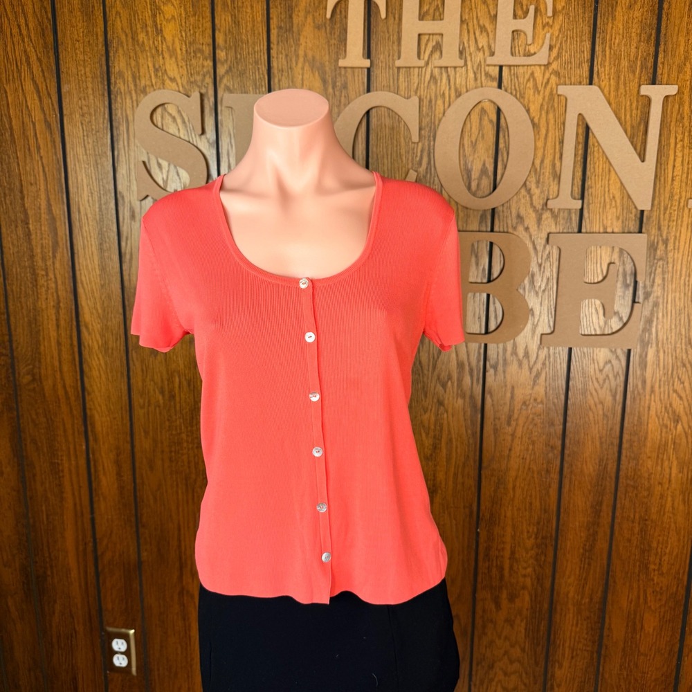 Carducci Knit Top Women Small Coral Orange Ribbed Cottagecore Fairy VTG Coquette